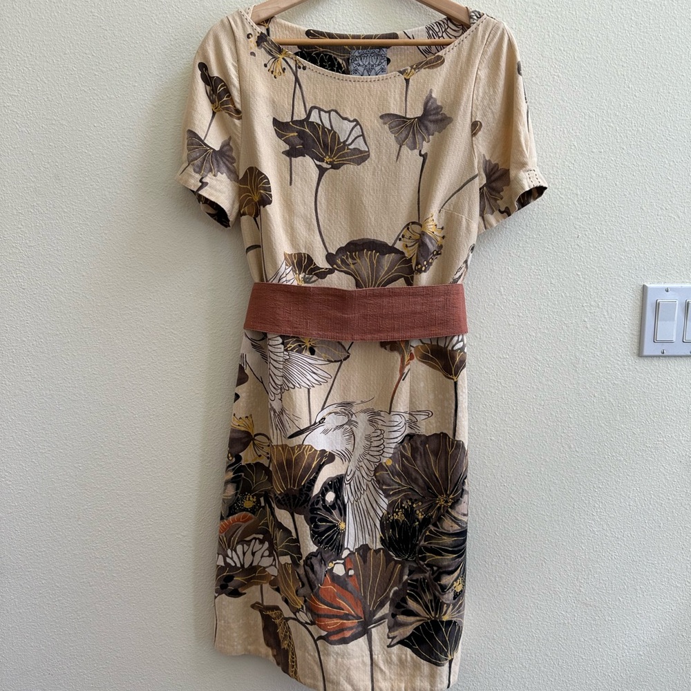 Anthropologie Floral Print Beige Dress